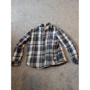 The North Face Womens Grey Plaid Sherpa Lined Flannel Shirt Jacket Shacket Small